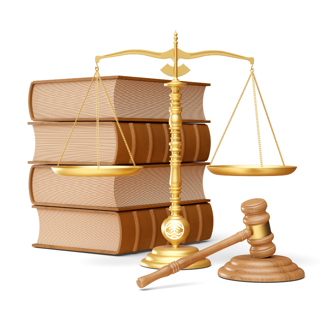 Graphic image: scales of justice with law books and gavel